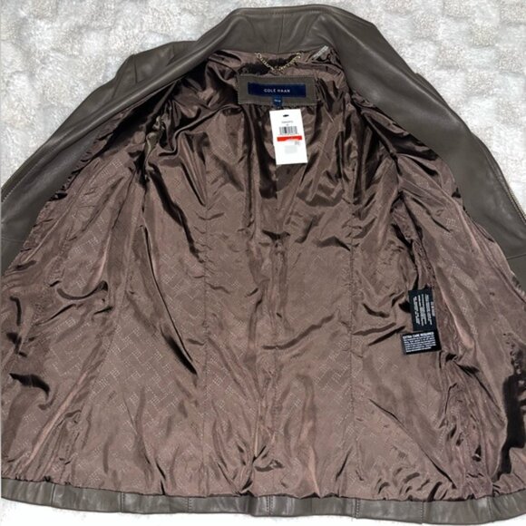 Women’s Cole Haan Wing Collar Leather Jacket • Size XSmall - Picture 5 of 15